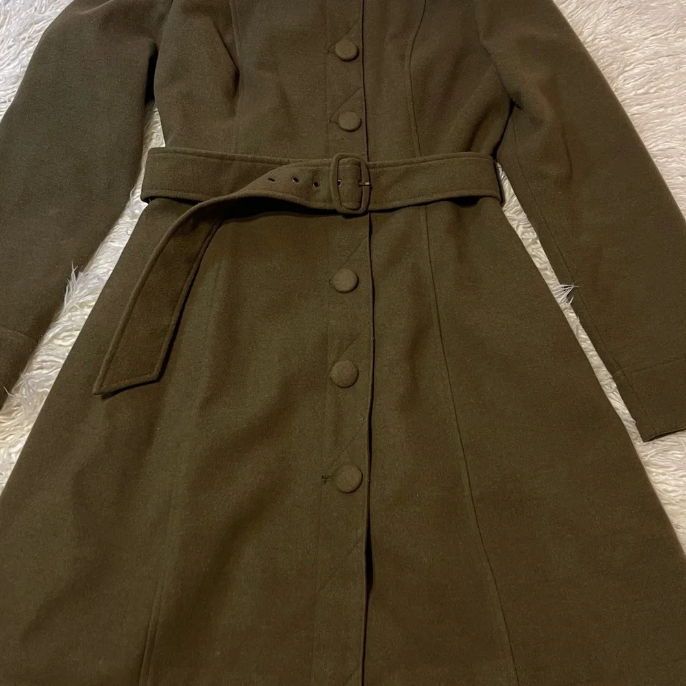 Modcloth Olive Belted High Collar Wool Coat - Picture 3 of 13